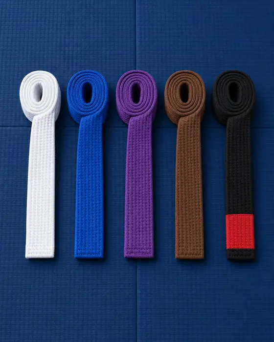 Faixas de jiu jitsu branca, azul, roxa, marrom e preta