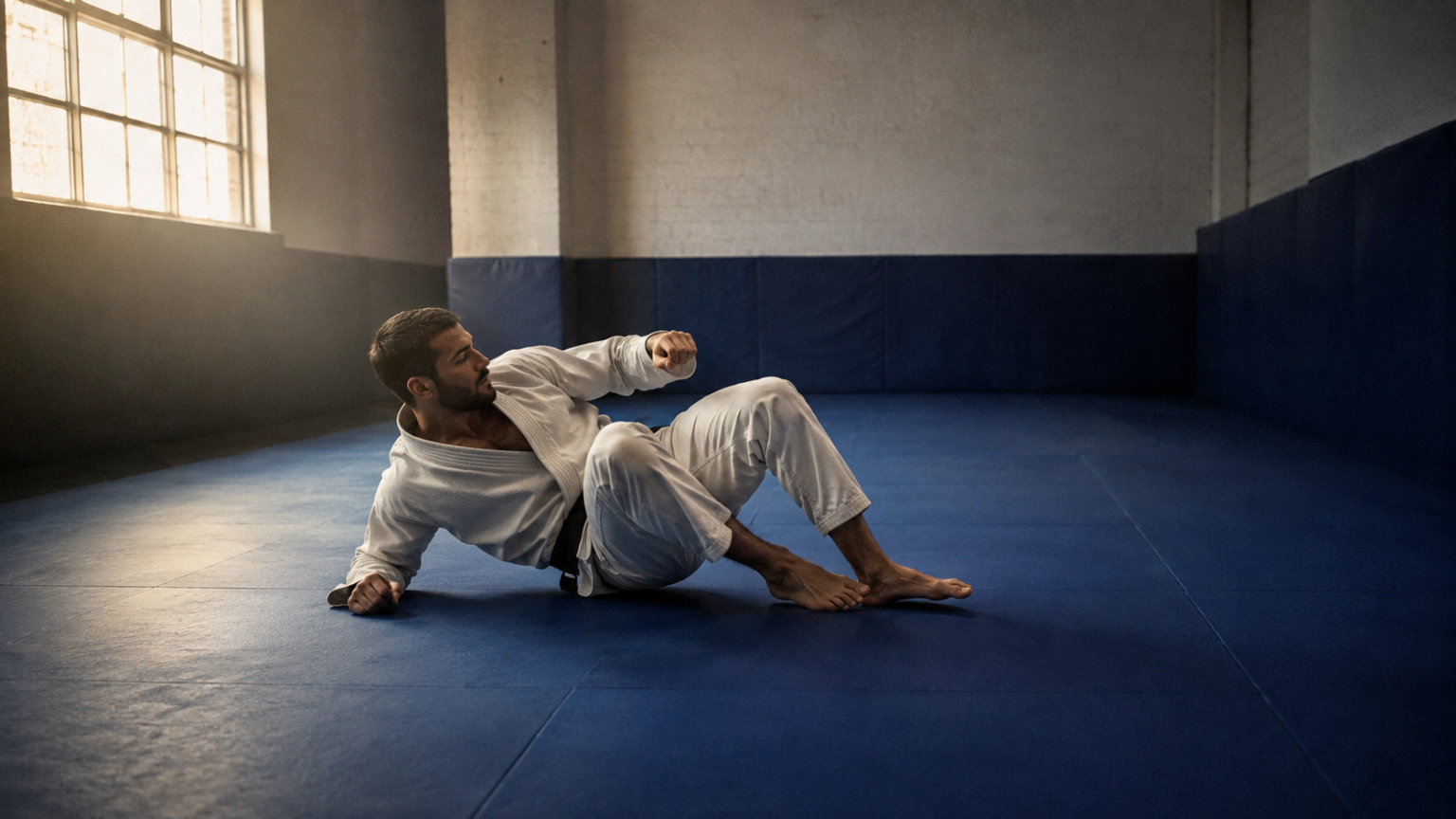Como treinar Jiu Jitsu sozinho, atleta fazendo fuga de quadril solo no tatame