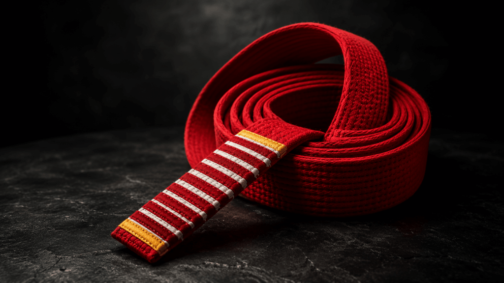 Faixa vermelha de Jiu Jitsu, o maior grau de graduação da arte suave, símbolo dos grandes mestres